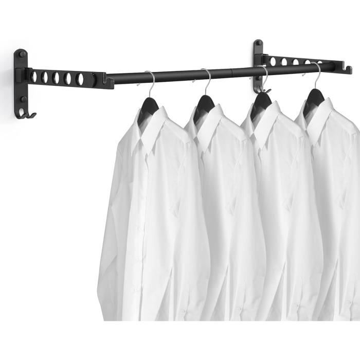 Cintre Mural Pliable 180° - Porte-serviettes/vêtements En Alliage Aluminium (Noir, Support 15kg) - 12