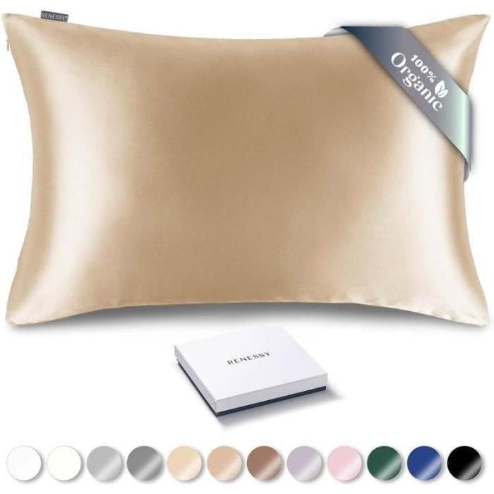 Lot 2 Taies D'oreiller Satin Soie, Fermeture éclair, Standard 50