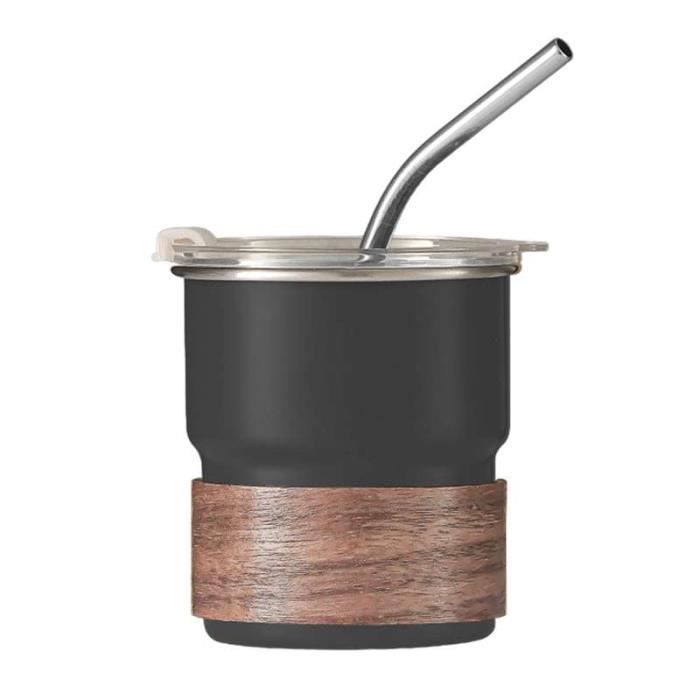 tasse monocouche en acier inoxydable 304 300 ml, tasse de camping en plein air, avec couvercle, porte-gobelet, paille - noir