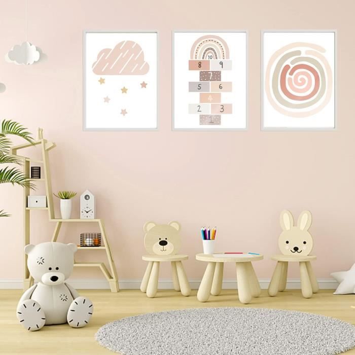 Lot De 3 Affiches Murales Nœud Rose 30x40 Cm - Décoration Chambre Bébé Fille - Style Bohème - Sans Cadre - 7