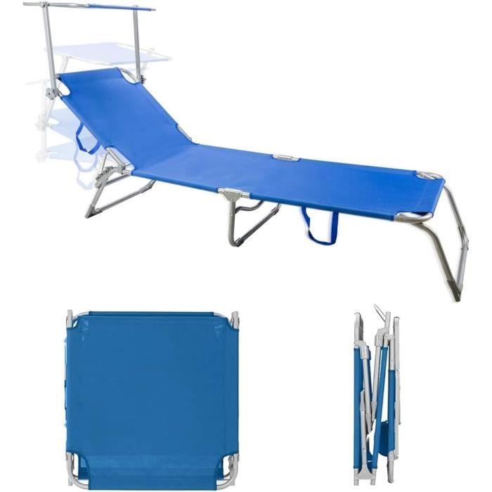Chaise Longue Pliable Avec Toit Aluminium Et Textilène Rouge - Chaise Longue - Transat