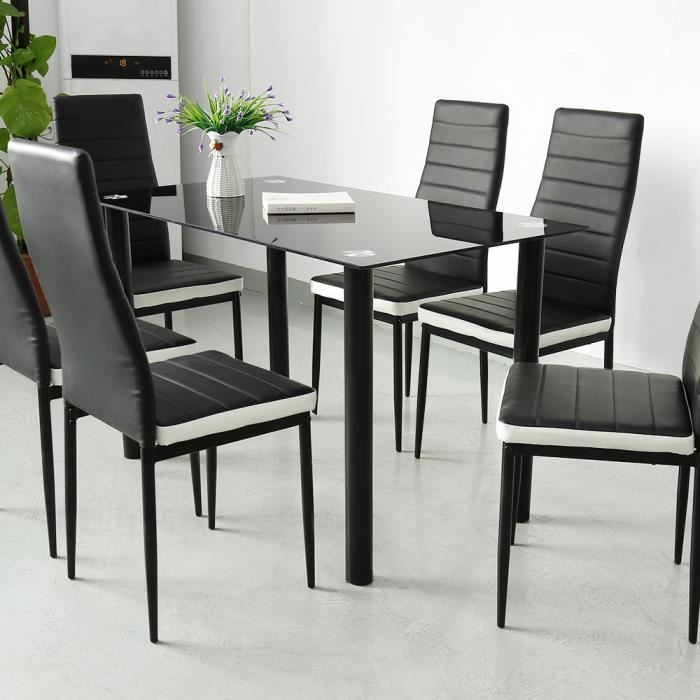 Lot de 8 chaise de salle à manger Haut Dossier Confortable Noir-Blanc