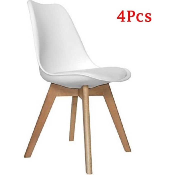 lot de 4 chaises rétro tulip bois de hêtre massif - blanc