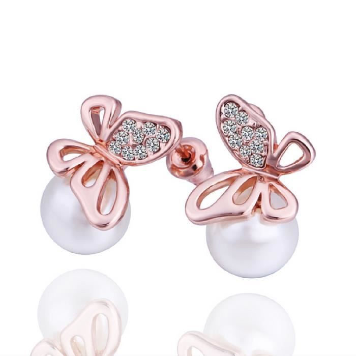 Boucles D'oreilles Papillon En Or Rose - Marque Betsey Johnson - Pierres De Verre Et Strass - Vendeur Américain