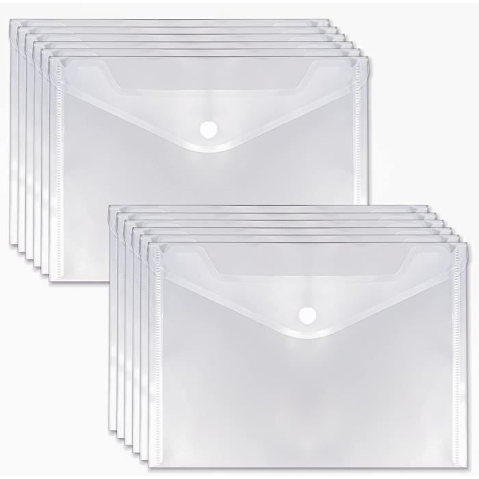 12 pièces Pochette Plastique A5, Pochette Rangement Papier, Porte Document  A5, Enveloppe Plastique A5, Transparentes Pochettes A59