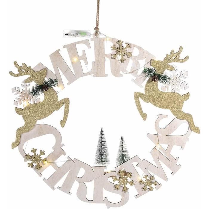 Ornement Bois Joyeux Noël – Décoration Table Cheminée & Rebords Fenêtre – Style Festif Rouge/Vert/Doré