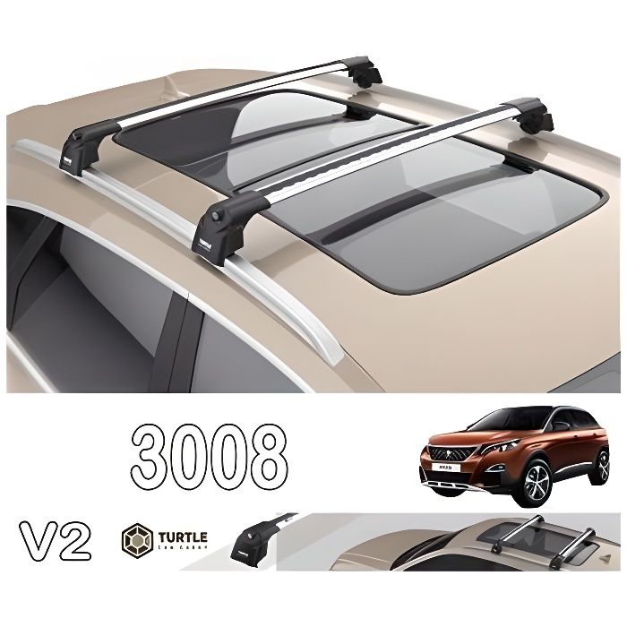 Galeries de toit adaptées au SUV Peugeot 3008 à partir de 2016 - Barre  d'aile noire 