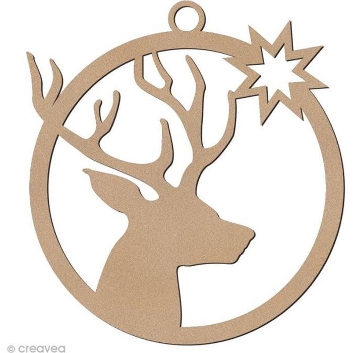 Forme En Bois à Suspendre Boule De Noël Tête De Cerf 7 Cm Suspension De Noël En Bois à Décorer Collection Noëlforme Boule