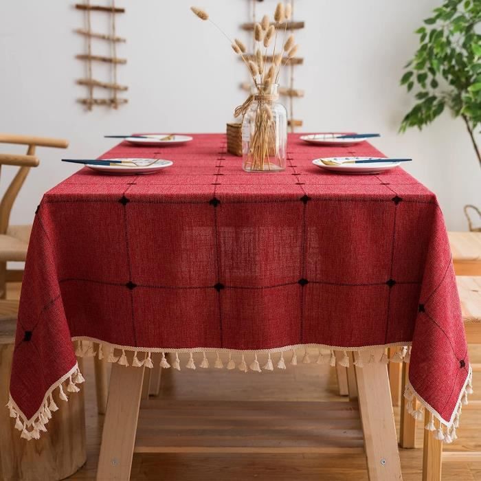 Nappe Rectangulaire Nappe Coton et Lin Tissu avec Tassel Nappe de Table,  pour Décoration de Table de Cuisine (Marron,140X140cm) - Cdiscount Maison