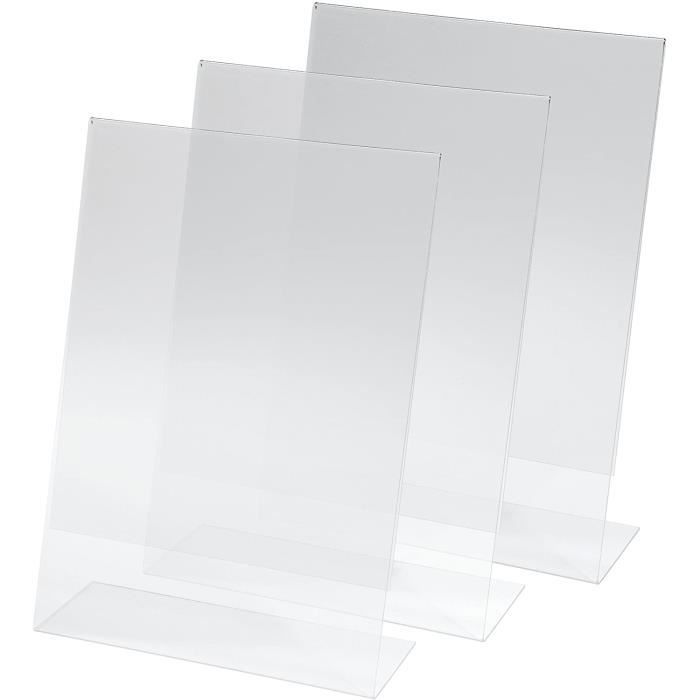 Lot De 3 Présentoirs De Table Inclinés Acrylique Transparent A5 – 14,8 X 21 X 6,3 Cm Pour Menus, Prix & Pub