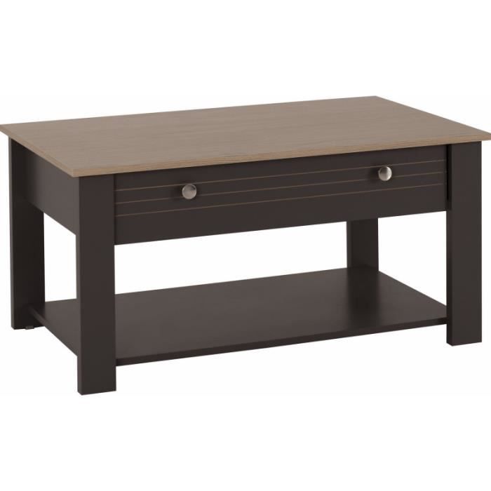 table basse 1 tiroir chêne et gris 1 niche - l 103 x l 59.5 x h 85 cm