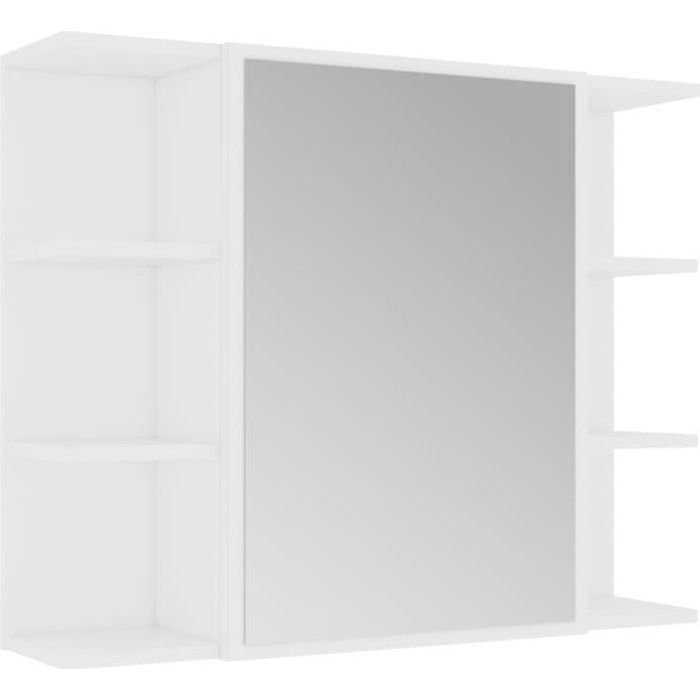 Armoire de salle de bain à miroir Classique - PRO© - Blanc 80x205x64 cm - 8 compartiments