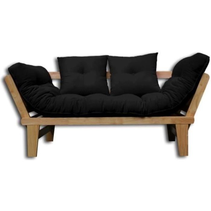 canapé-lit - sésamo - naturel - futon noir - bois d'importation hévéa - 80x200 cm