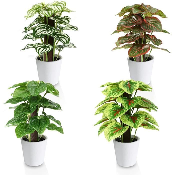 Faux plants Pack de 3 petites plantes artificielles à l'intérieur dans des  pots Fausses plantes en plastique dans un pot rond gris intérieur et  extérieur Fausse plante pour bureau à domicile