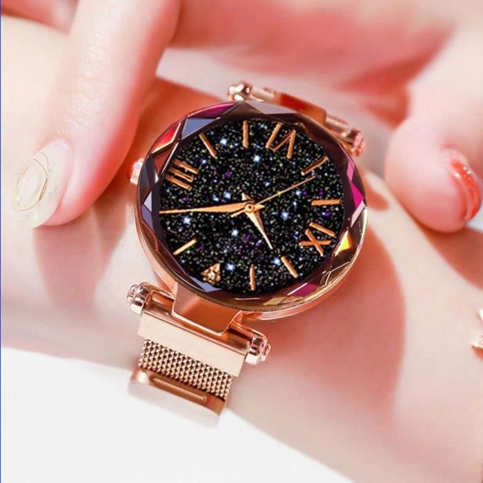 Couleur or rose Montre de Luxe Ciel toil Magn tique Pour Femmes