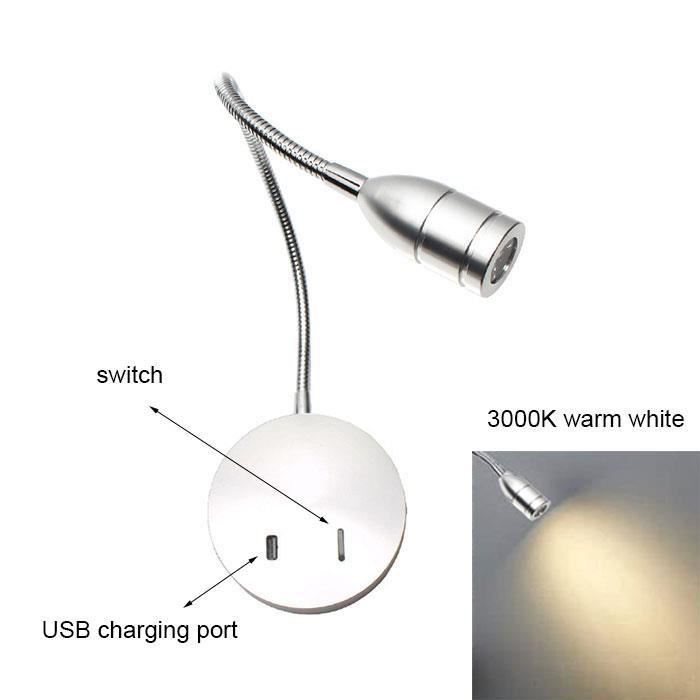 Applique Murale LED 3W à Col De Cygne Réglable - Lampe De Lecture Avec Interrupteur - Noir, Bronze, Nickel Ou Chrome