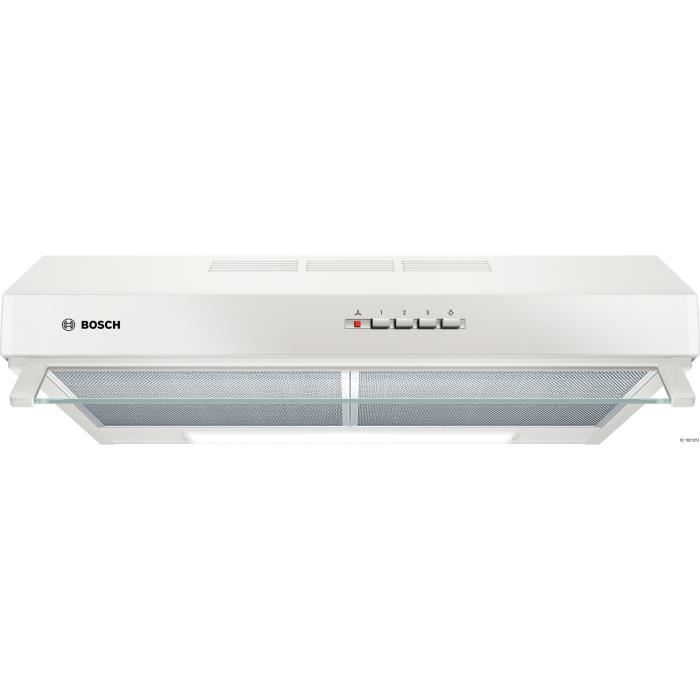 Hotte classique murale BOSCH DUL63CC20 - L 60 cm - Blanc - Evacuation/Recyclage - 350 m³ air/h max en évacuation - 72 dB