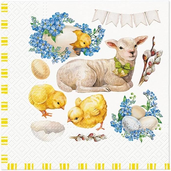 PAW Lot de 20 serviettes en papier de soie 3 plis 33 x 33 cm Motif tournesols dansants