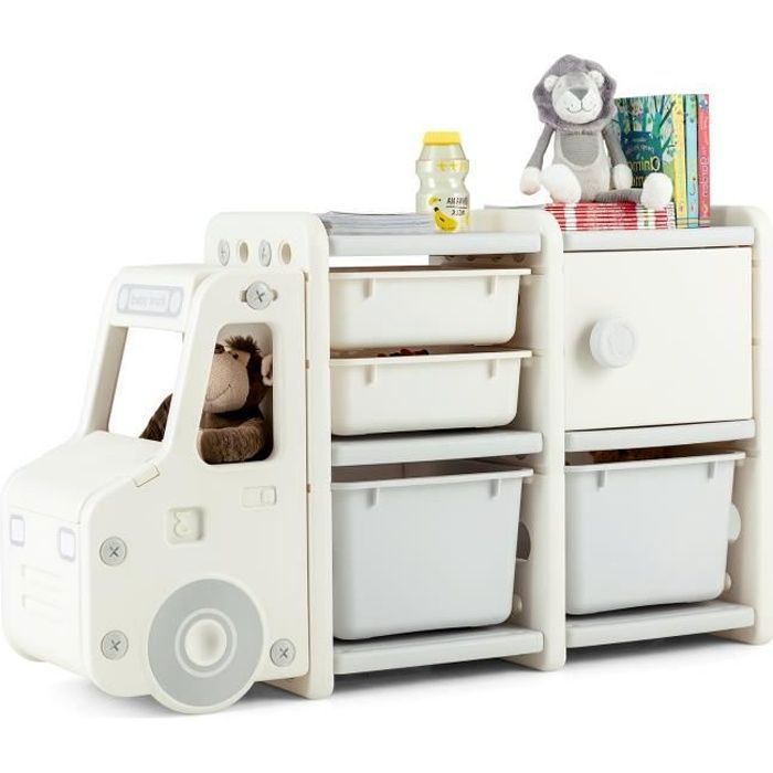 COSTWAY Meuble de Rangement Jouets pour Enfant 2 bac, 2 tiroirs et 1