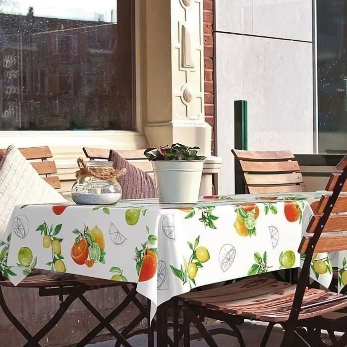 Nappe toile cirée ronde Manhattan Citronella - D-C-TABLE - 150 cm - Qualité supérieure - Facile d'en