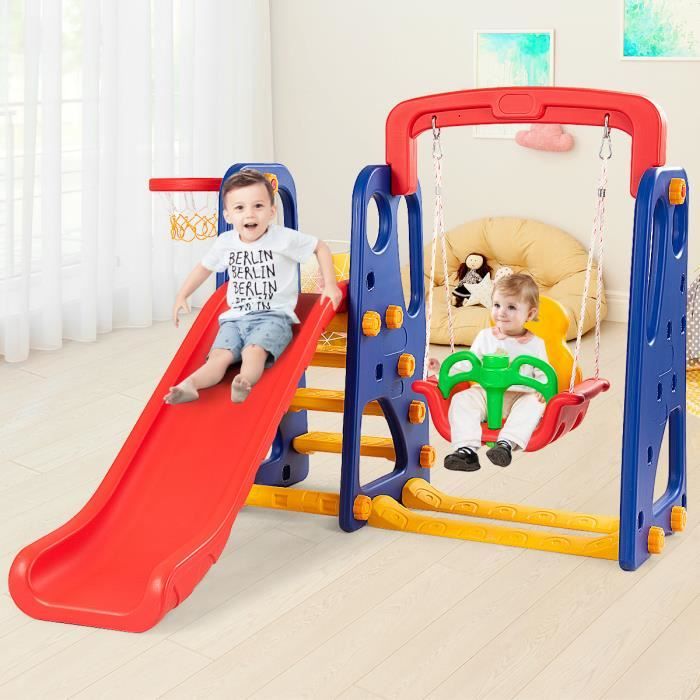 Aire de jeux extérieur 3 en 1 avec toboggan, balançoire et panier de basket  pour enfants de 3 à 8 ans - DREAMADE - Cdiscount Jeux - Jouets