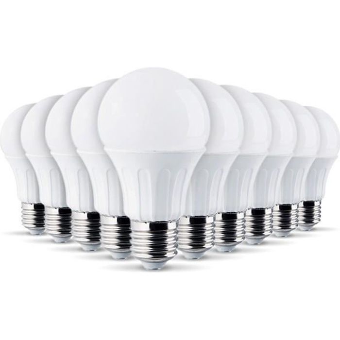 Lot de 10 Ampoules LED E27 7W eq 40W 470Lm (Blanc chaud 2700K