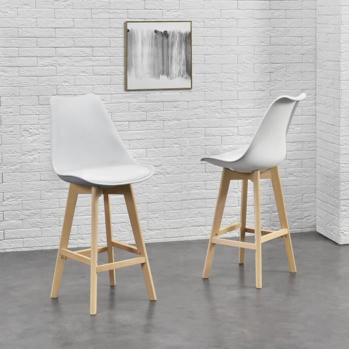 Lot de 2 Tabourets de Bar Lublin Similicuir Hêtre 105 x 48 x 58 cm Blanc Lot de 2 Tabourets de Bar Lublin Similicuir Hêtre 105 x 48 x 58 cm Blanc