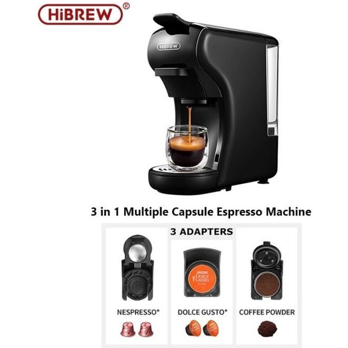 HiBREW – Machine à café expresso 3 en 1 et , 19 bars, cafetière à capsules multiples, dosette, lait Dolce, nespresso et poudre