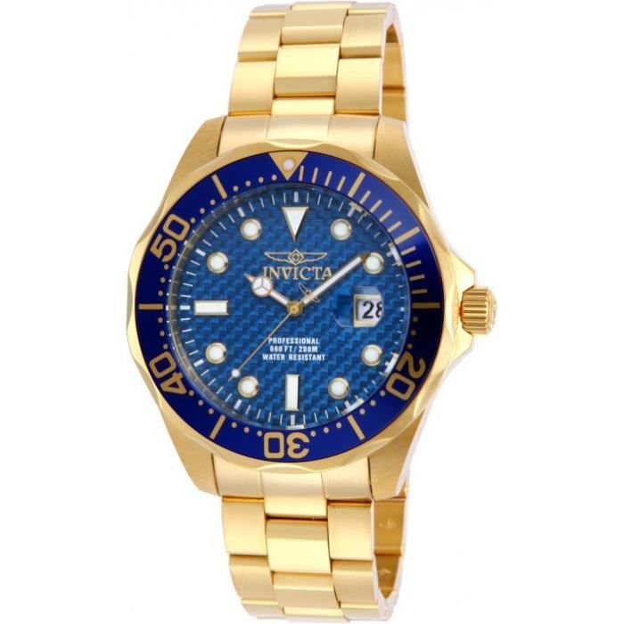 Montre Invicta Pro Diver 19845 - Cadran Doré Bleu, 47 Mm, GMT, Quartz | Neuf Avec étiquettes