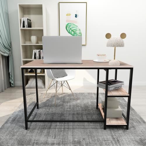 Bureau Industriel LuxHome 120x60x75 Cm Avec 2 étagères - Brun Rustique Et Noir