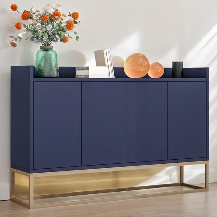 Buffet bas Buffet bahut 120× 30×80cm avec 4 portes armoire Buffet enfilade étagères réglables Bleu