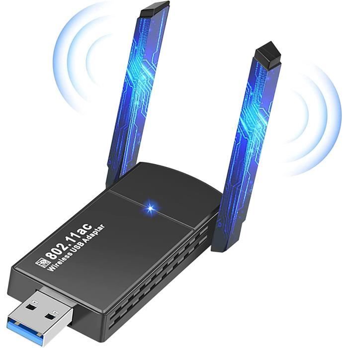 Adaptateur WiFi USB Double Antenne 5dBi – 1300 Mbps – Double Bande 2.4G/5G – Plug & Play Pour Windows 10/8/7 – Pour PC Fixe Et Portable