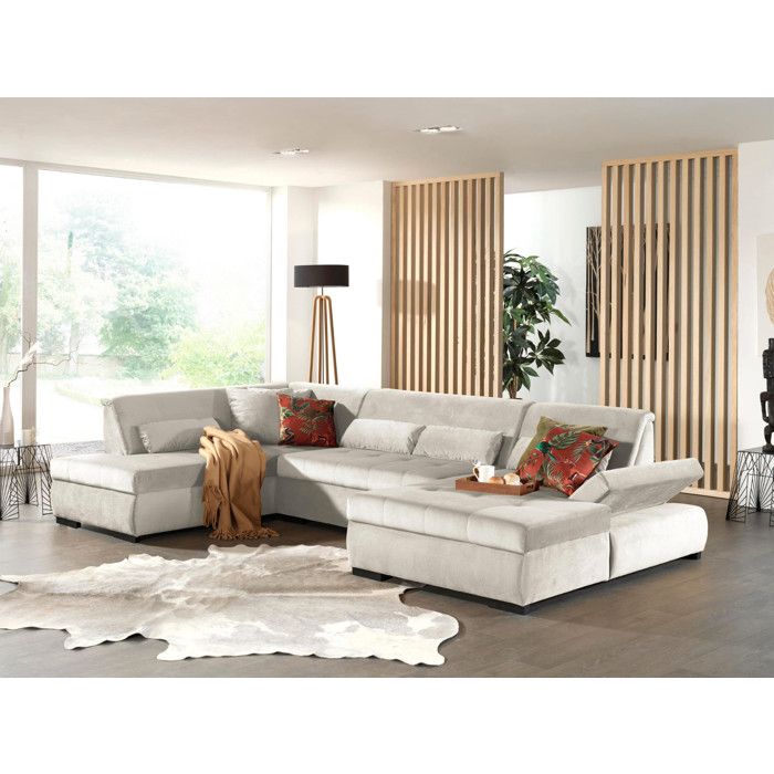 Vermont - canapé panoramique dangle gauche - 7 places - XXL - en velours - Beige