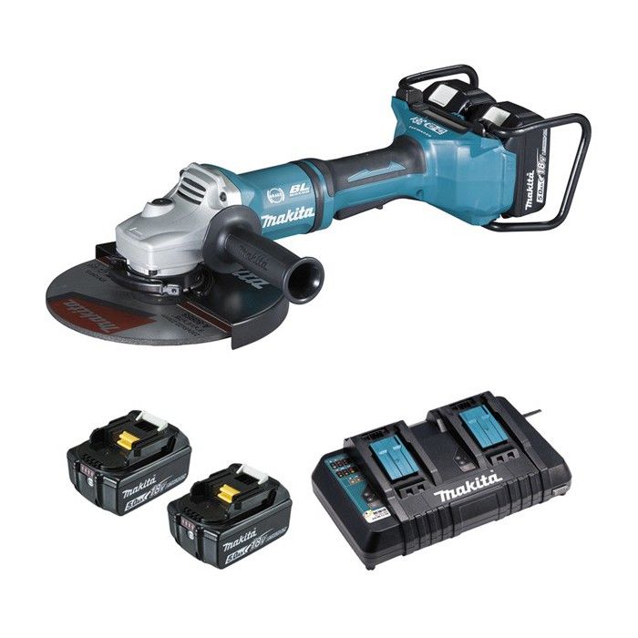 Meuleuse MAKITA mm 36V 2x18V Li ion 4 batteries 5Ah + 1 double chargeur rapide DGA900ZKPT