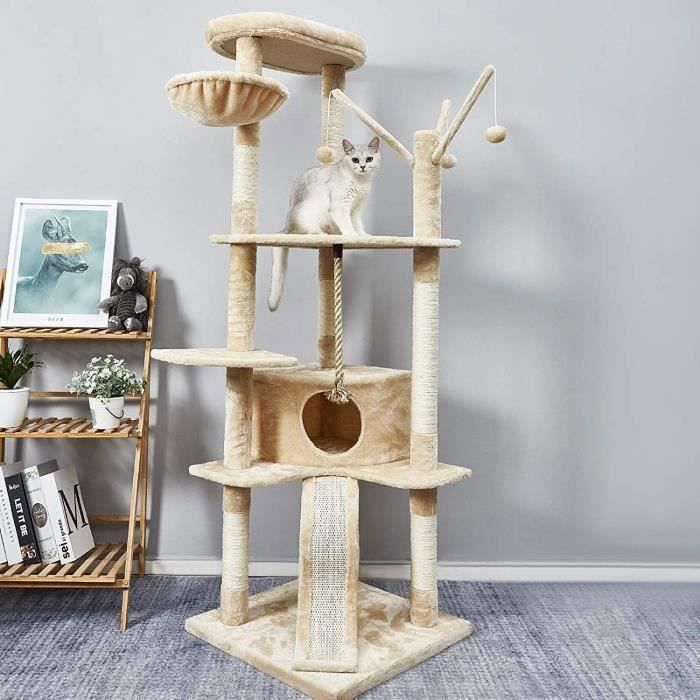 Arbre A Chat Grande Taille Griffe De Chat Cadre D Escalade De Chat Planche A Gratter Palais De Chat 168cm Beige Meerveil Cdiscount Animalerie