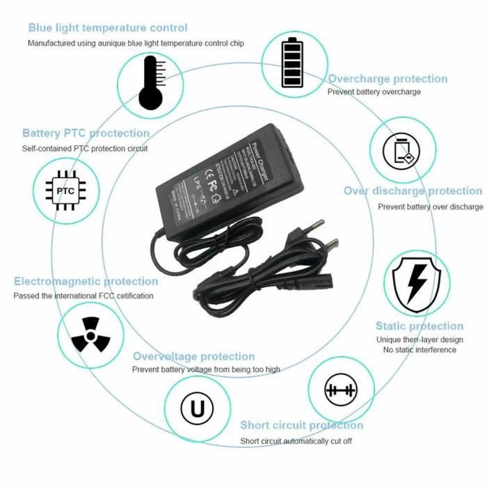 Chargeur 42V 1,5A Pour Trottinette électrique – Adaptateur Universel Avec 6 Embouts, Compatible M365/PRO, Prise EU Incluse
