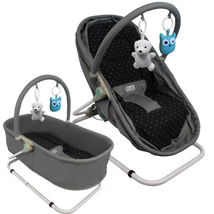 Transat Et Couffin Bebe Pliable Barre A Jouets Et Dossier Inclinable Gris Et Noir A Pois Cdiscount Puericulture Eveil Bebe