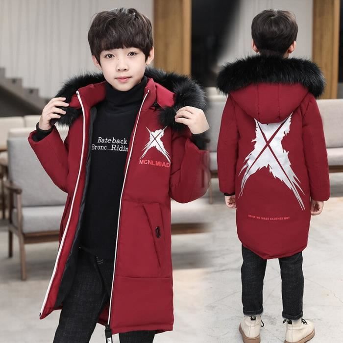 Rouge--Veste d'hiver enfant Camouflage grand col fourrure-30 degrés  vêtements enfants garçon chaud doudoune coton veste