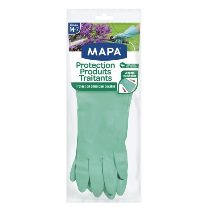 gants de jardinage mapa - protection produits traitants - taille m-7 - vert - latex de synthèse et nitrile