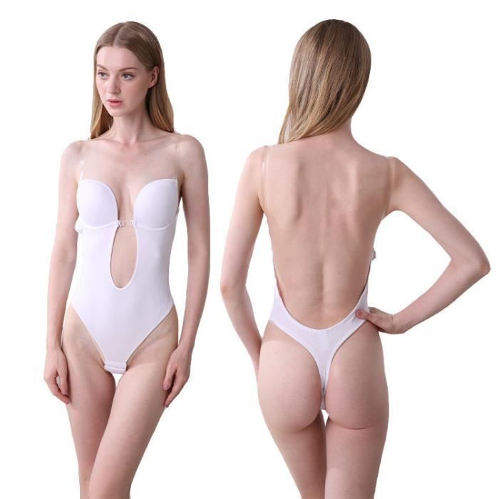 Body Gainant Dos Nu Invisible Pour Femme - Push-up Sans Couture, Bretelles Transparentes Réglables - Idéal Robe Bustier, Mariage, Soirée