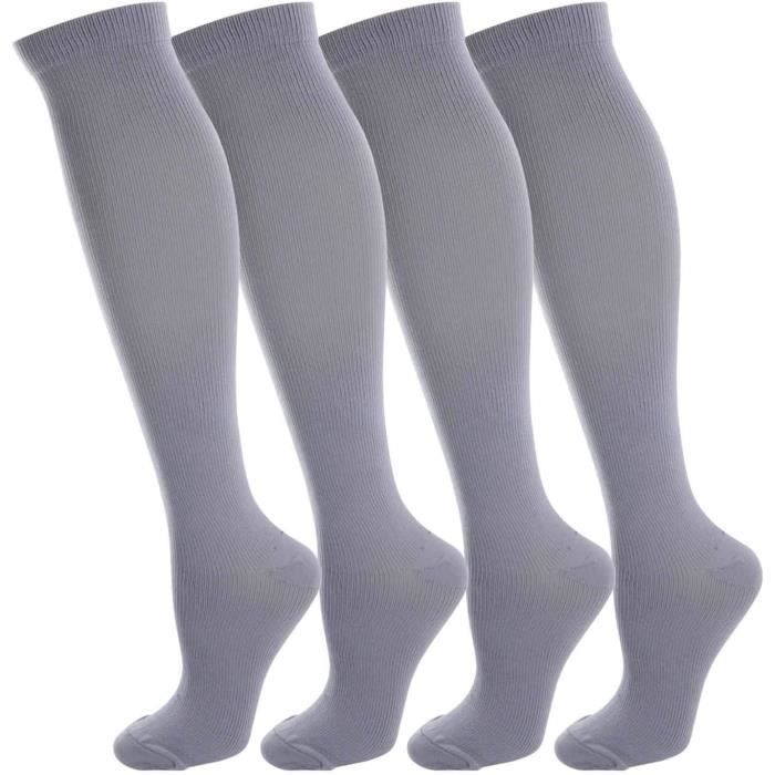 Chaussettes de Compression - Bas de Contention Homme et Femme 15-20 mmHg idéales pour Lathlétisme la Course 4 Paires Gris
