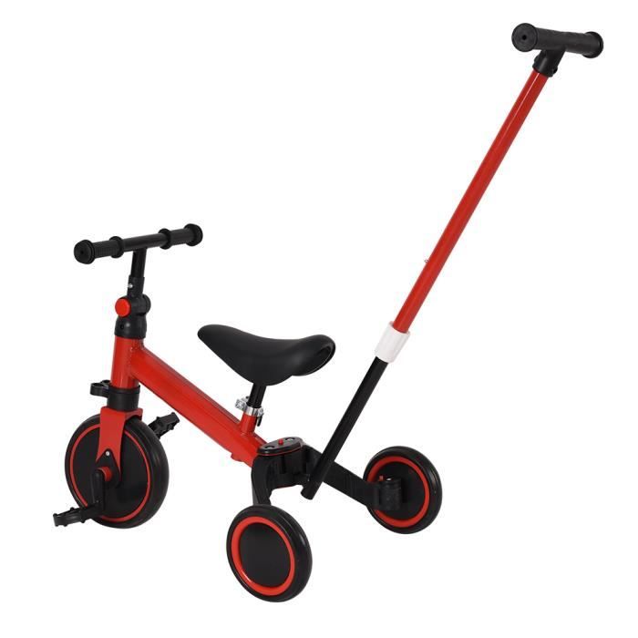 Tricycle pour enfant OHMG - 3 en 1 avec barre de poussée - Rouge - Capacité de poids 15 kg - À partir de 18 mois