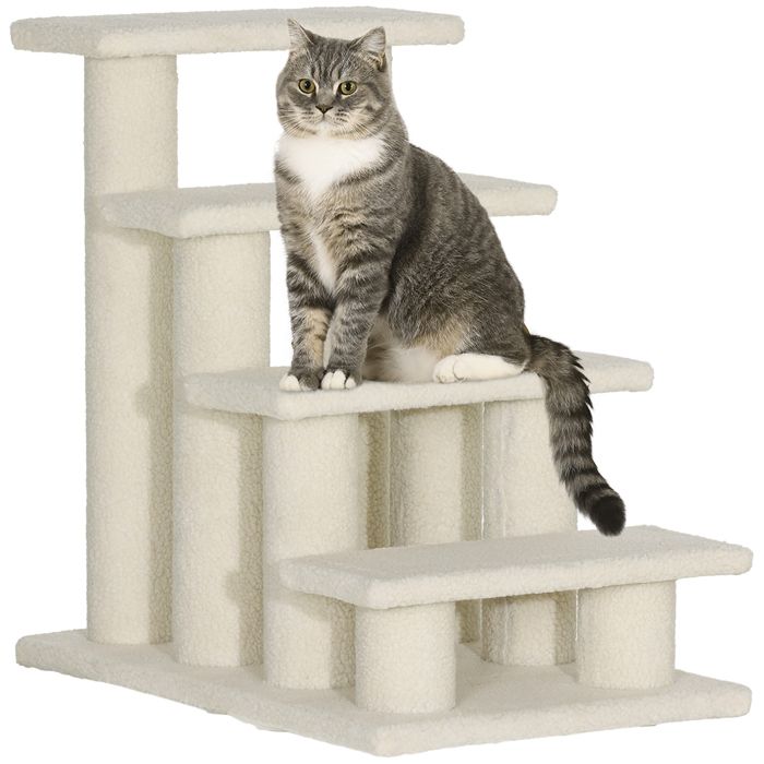 PawHut - Escalier pour Animaux - Panneaux de Particules - 61x41x60cm - Crème