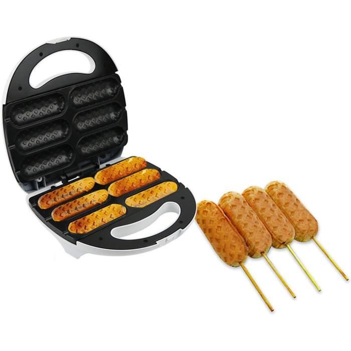 Gaufrier à Corn Dog Professionnel - 6 Gaufres En Même Temps, Réglable 50°C à 220°C, Revêtement Teflon®, 1550W, Inox