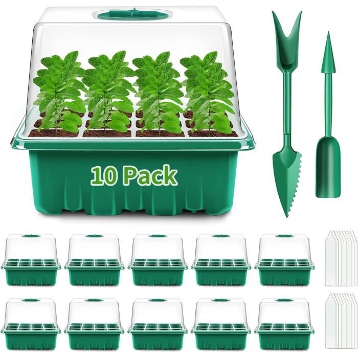 Kit Démarrage Semis 6 Plateaux 72 Cellules + Couvercles Surélevés - Serre Miniature Intérieure Avec Outils