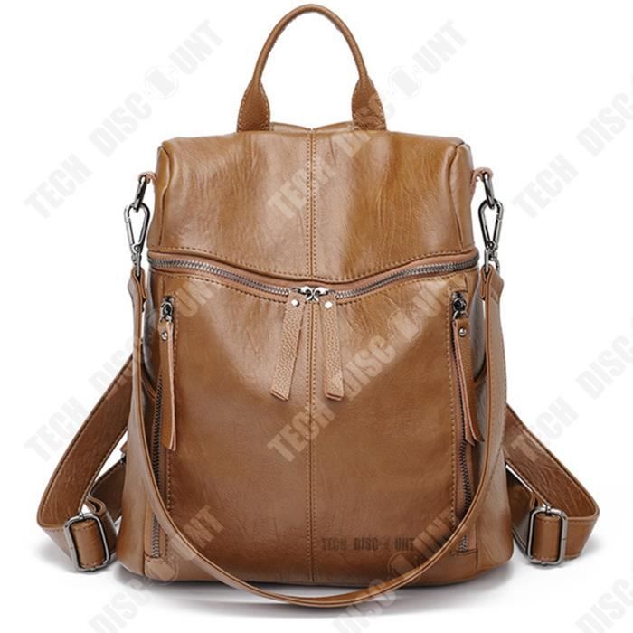 Sac à dos TD® Femme Cuir souple Imperméable Marron