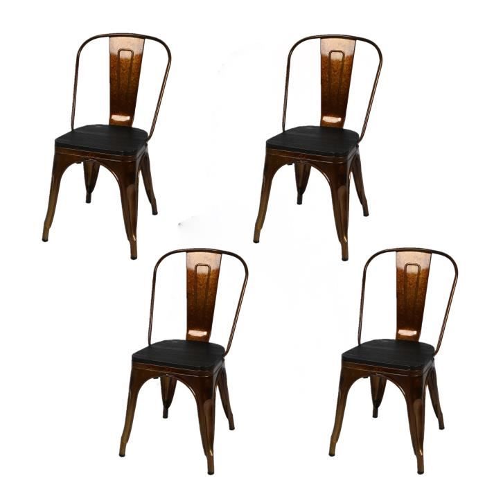 urban living - lot de 4 chaises vintage liv h84 cm - doré et noir