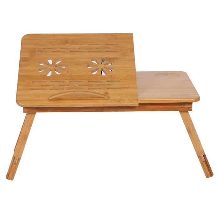 mengyyshop- réglable creuse table de lit en bambou avec tiroir et rainure de tasse pour pc portable