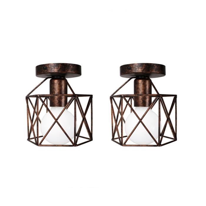 UNI Lampe de Plafond 14cm 2 Pack Plafonnier Cage Carré Rouille Lustre Suspension Luminaire pour Entrée Couloir Escalier