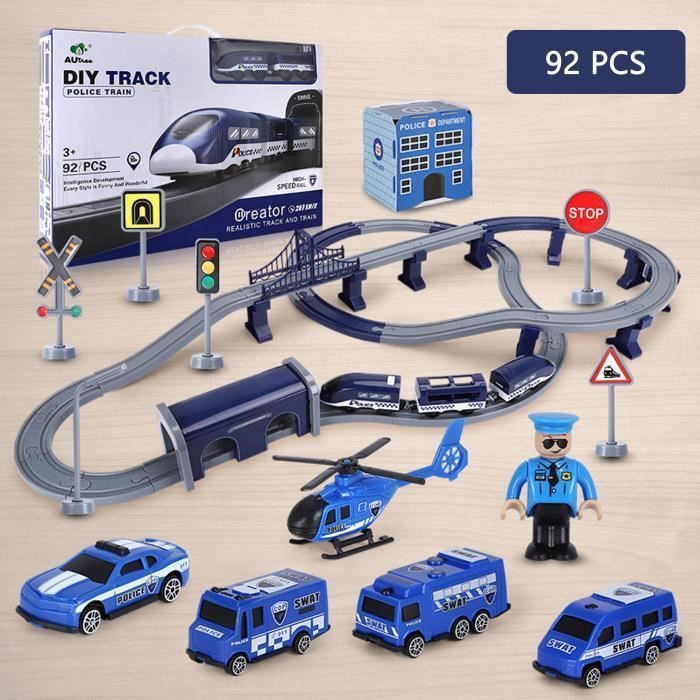 Voitures Jouets 92 PCS Jouets de Train électrique DIY Attelage magnétique avec figurines pour garçons et Filles de 3 à 12 Ans